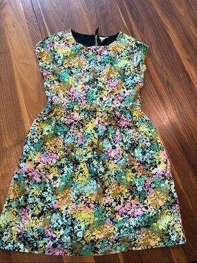 Crewcuts Girls Floral Fit & Flare Dress - Black, Pink, Yellow, Aqua